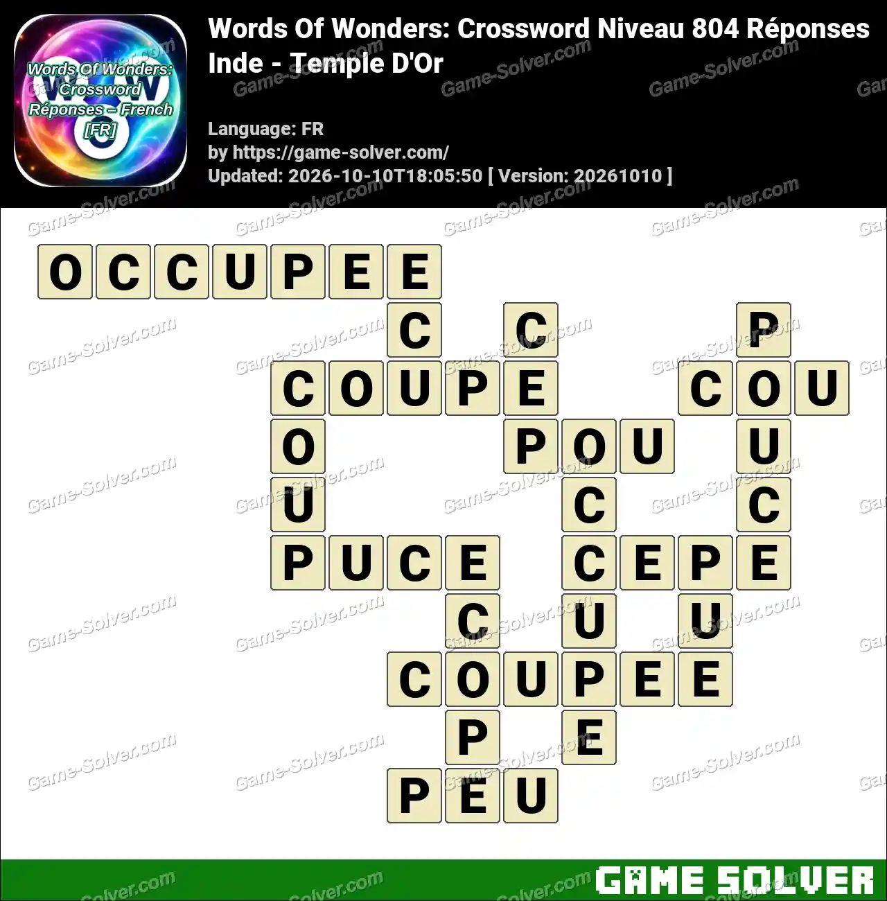 Words Of Wonders: Crossword Niveau 804 Réponses – Inde – Temple D’Or